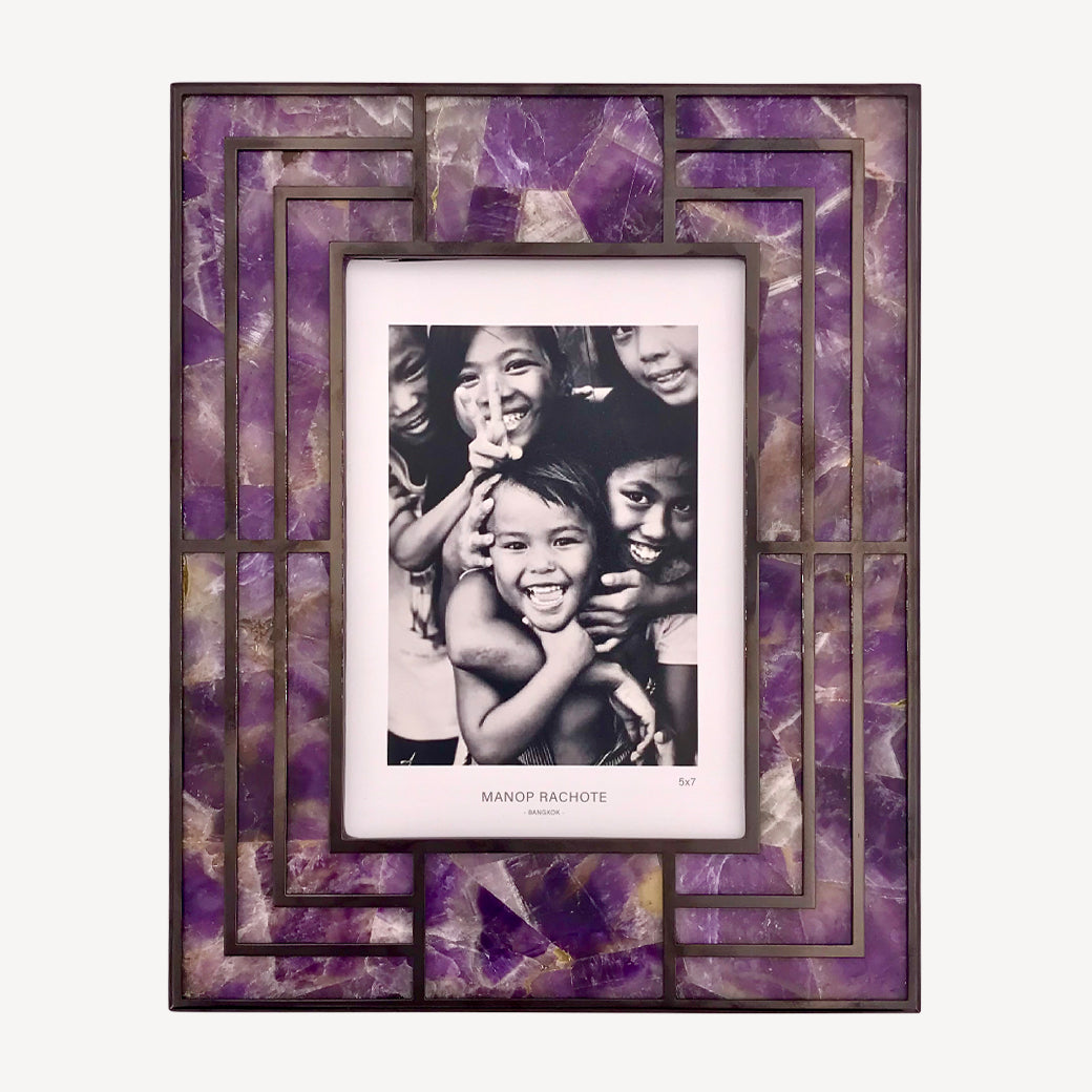“The Gatsby” Amethyst in Art Deco Black Graphite Plated Frame