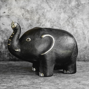 “Baby Dok Mai” Elephant with Sterling Silver Features on Black Leather