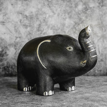 Load image into Gallery viewer, “Baby Dok Mai” Elephant with Sterling Silver Features on Black Leather