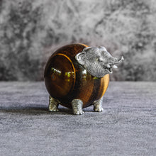 Load image into Gallery viewer, “Baby Dok Mai” Sterling Silver Elephant On Tiger Eye Sphere