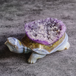 “Leonardo” Amethyst & Grey Agate Geode Tortoise