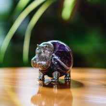 Load image into Gallery viewer, “Maya” Sterling Silver Hippo on Dream Amethyst Sphere