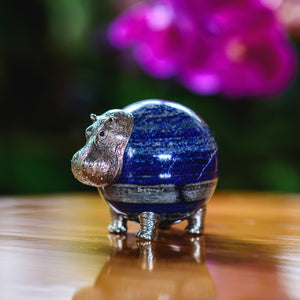 “Maya” Sterling Silver Hippo on Lapis Lazuli Sphere