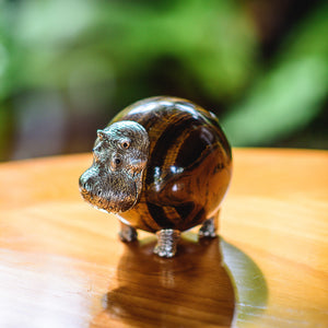 “Maya” Sterling Silver Hippo on Tiger Eye Sphere